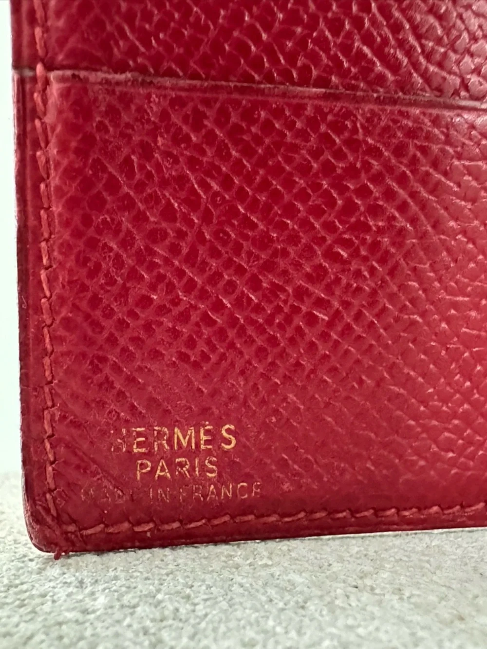 HERMES Red Epsom Bifold Wallet Coin Pocket Unisex